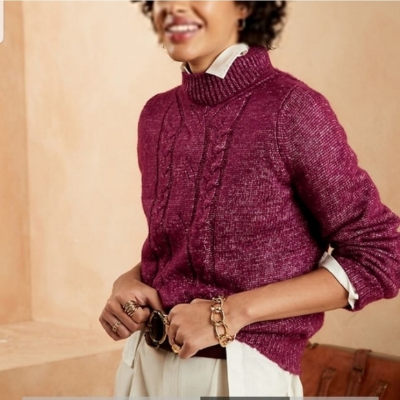 Banana Republic Factory Sweaters - Banana Republic Factory Cozy Cable Mock-Neck Sweater Beet Root